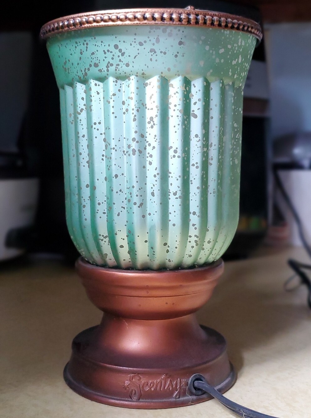 Speckled Turquoise Glass Electric Wax Warmer with Copper Base - Picture 5 of 7